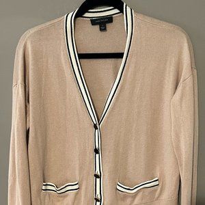 ANN TAYLOR - Cardigan - Size Small Beige with contract trimming